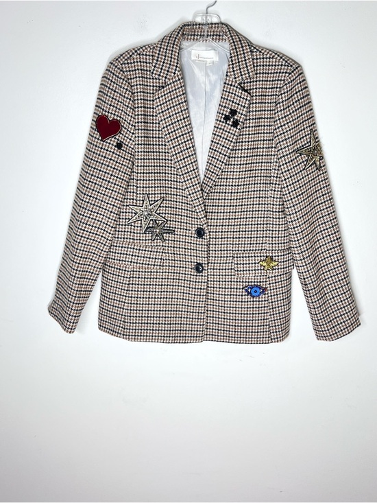 Anthropologie Applique Patches Houndstooth Blazer Sz S - Picture 3 of 11